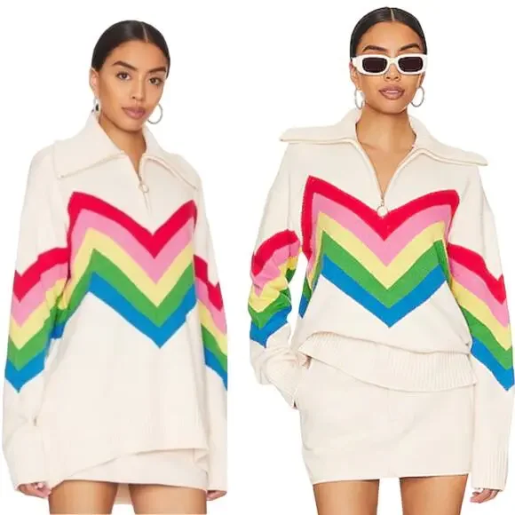 Show Me Your Mumu Rainbow Slope Weston Half Zip Pullover Sweater Knit Small - Picture 5 of 13